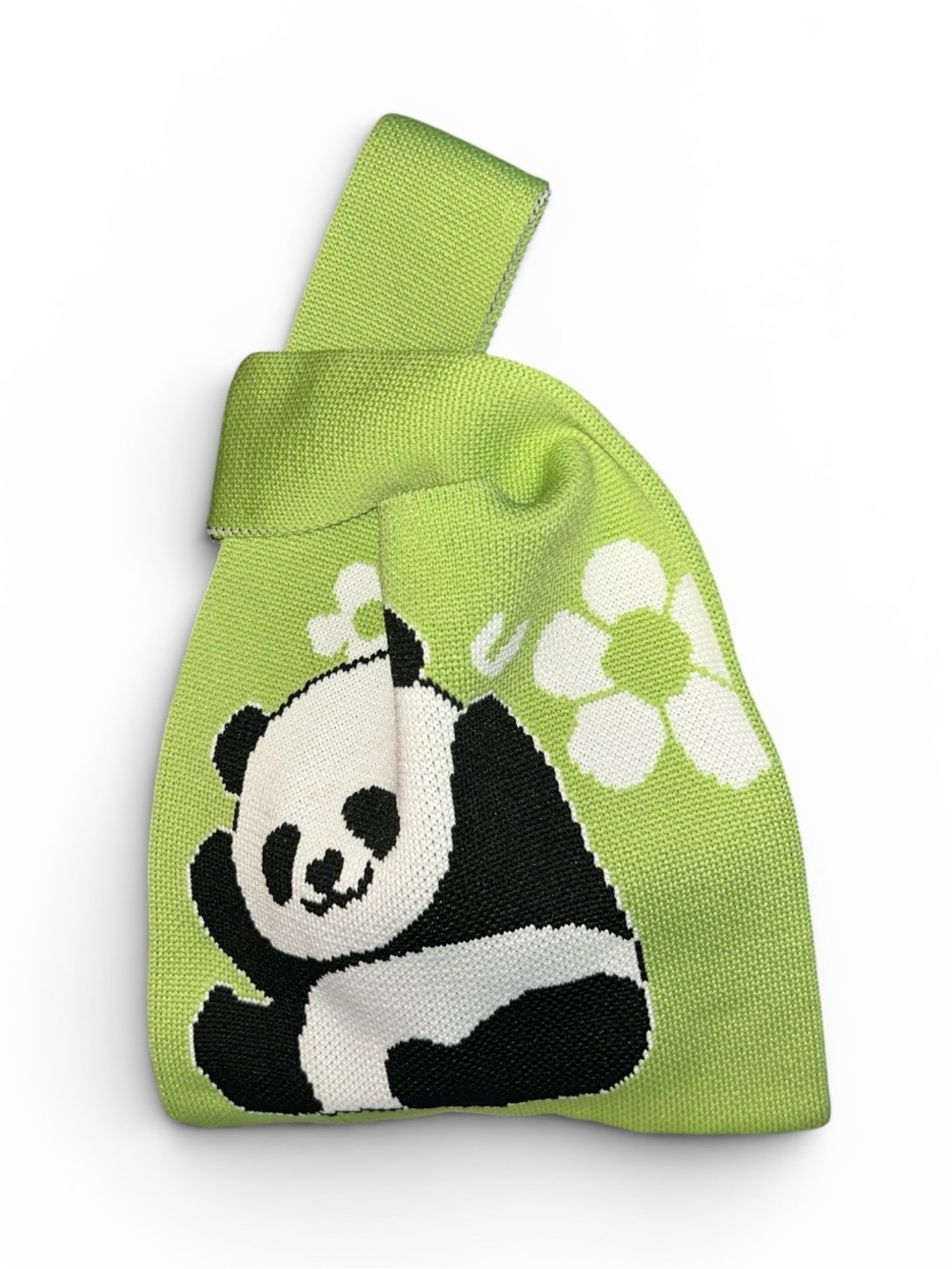 Panda Knitted Knot Bag Lime Green Tote Bag